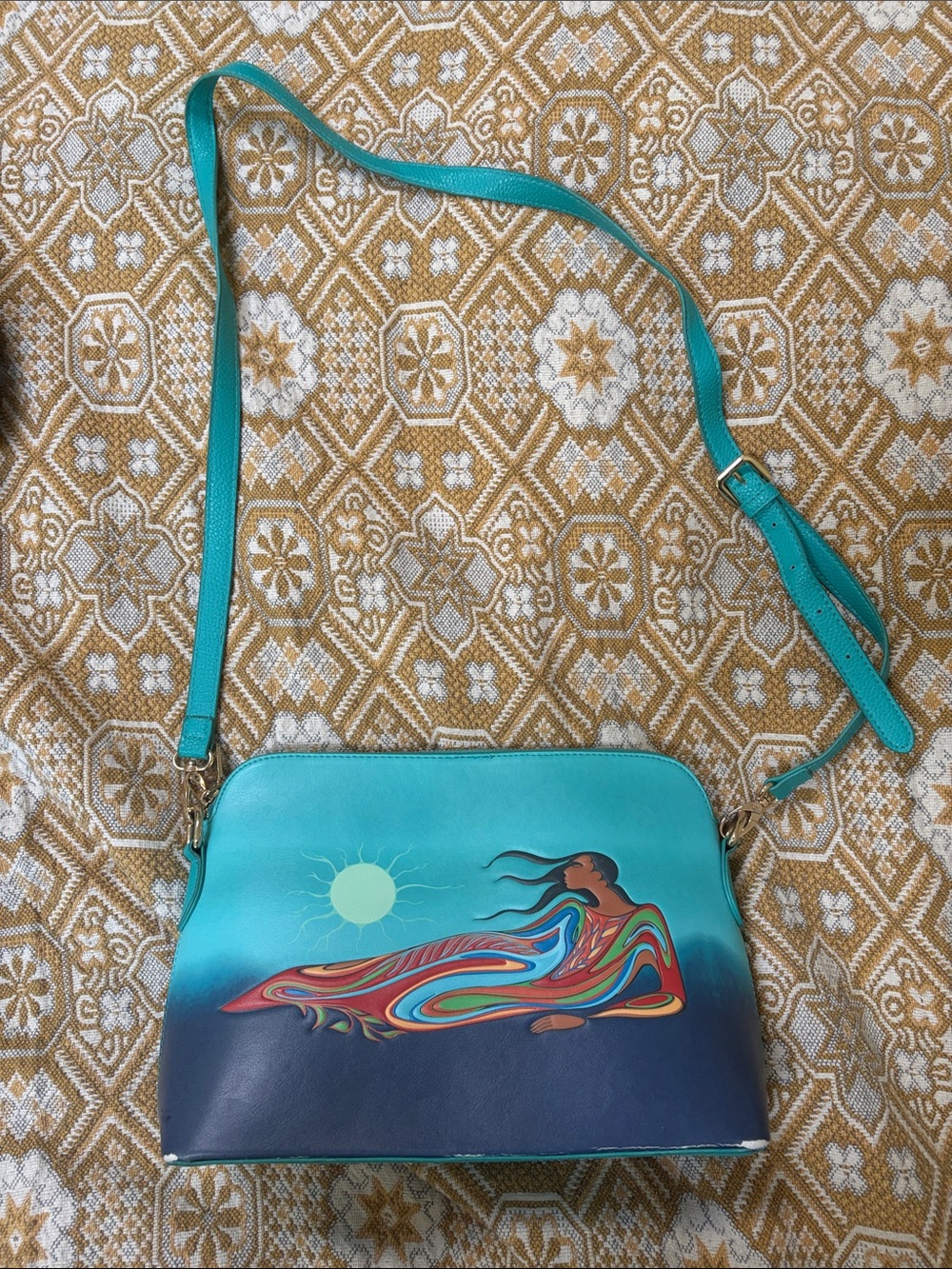 Maxine Noel - Turquoise Gradient Crossbody Bag with Resting Woman
